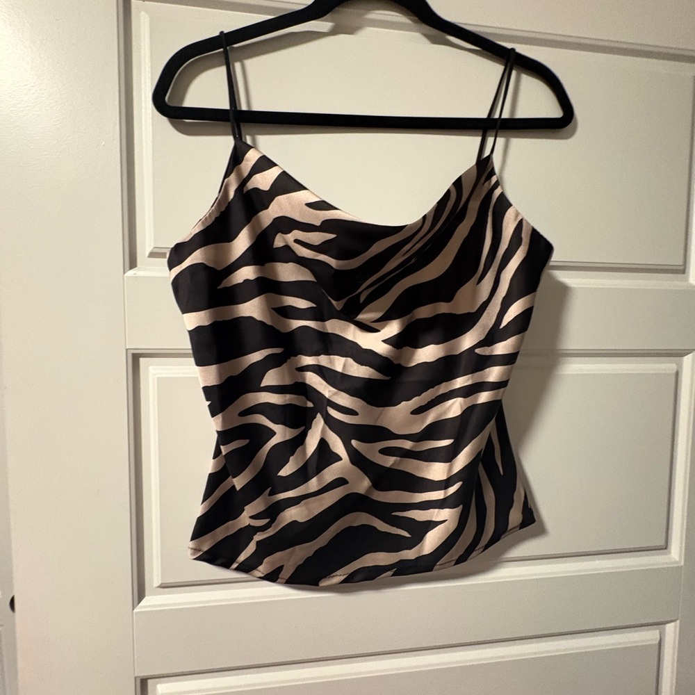 Nasty Gal Black and Cream Zebra Print Camisole